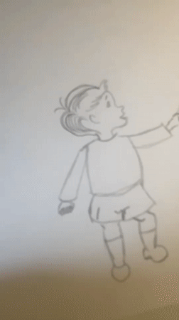 Pencil sketch shows child reaching for soldier's hand