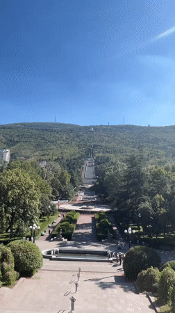 Tbilisi park and monument area on a sunny morning