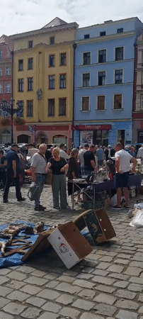 Antique flea market fills Świdnica's cobblestone old town square