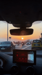 Driver records sunset road journey in Alanya, Turkey
