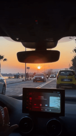 Driver records sunset road journey in Alanya, Turkey