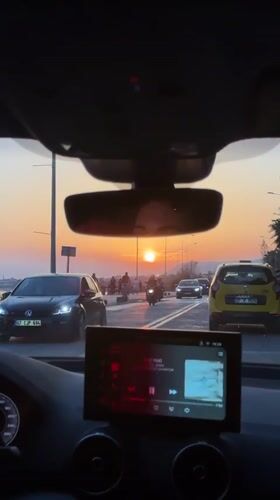 Driver records sunset road journey in Alanya, Turkey