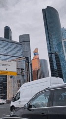 Moscow City business district documented during afternoon journey
