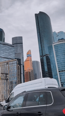 Moscow City business district documented during afternoon journey