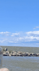 Out on the Gulf of Finland, Saint Petersburg skyline in the distance