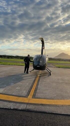 Evening helicopter operations observed at Rio helipad facility
