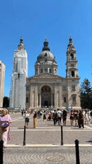 St. Stephen's Basilica documented under clear Budapest skies