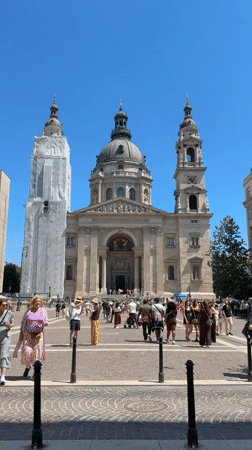 St. Stephen's Basilica documented under clear Budapest skies