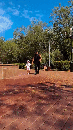 Strolling a brick park path in Karaganda, Kazakhstan