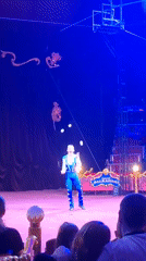 Circus performers juggle and balance during afternoon show