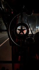 Vehicle interior video captures decorative star steering wheel emblem