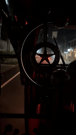 Vehicle interior video captures decorative star steering wheel emblem