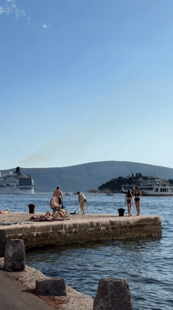 Cruise ship passes through the Bay of Kotor at Lepetane