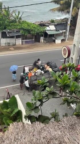 Sanitation crew conducts early morning waste collection in Ahangama