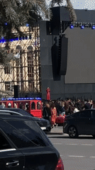 Street gathering with stage observed in Gyumri, Armenia