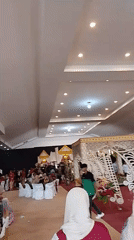 Wedding reception held in decorated hall in Lhokseumawe, Indonesia
