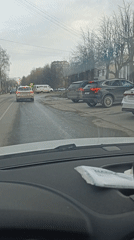 Traffic jam observed on wet streets in Serpukhov