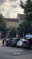 Classical theater building documented in Berlin during golden hour