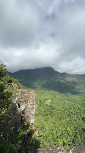 Mountainous forest vista recorded from cliff in Sri Lanka