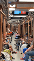 Moscow train passengers absorbed in phones during afternoon commute
