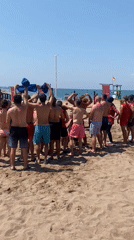 Beach games and seaside café on a sunny Aksu morning