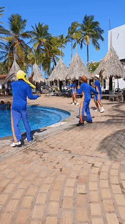 Resort guests capture poolside entertainment and casual moments in Porlamar