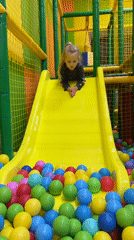 Child plays at indoor playground in Kamyshin, Russia