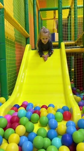 Child plays at indoor playground in Kamyshin, Russia