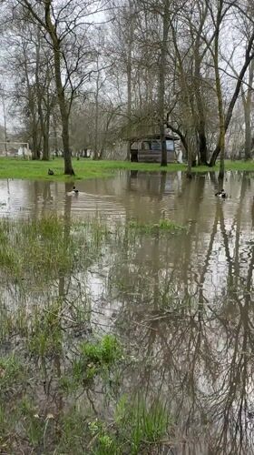 Flooding submerges soccer field in Kiten, Bulgaria