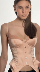Pink satin corset with lace trim and silver clasps, Moscow