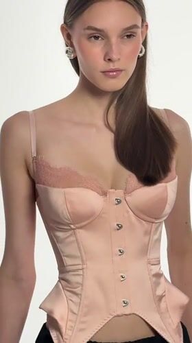 Pink satin corset with lace trim and silver clasps, Moscow