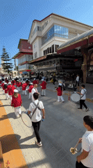 Youth marching band performs street parade in Serik, Turkey