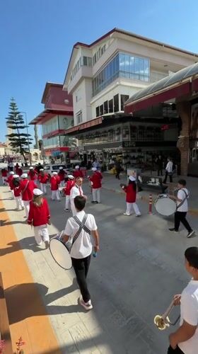 Youth marching band performs street parade in Serik, Turkey