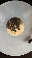 Marbled vinyl record plays on turntable in Sofia