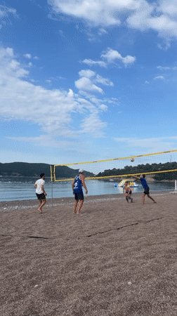 Beach volleyball game played in Boreti, Montenegro morning