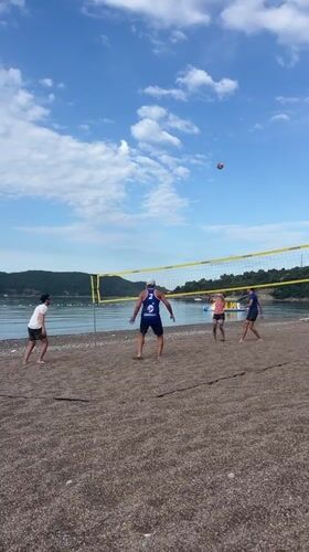 Beach volleyball game played in Boreti, Montenegro morning