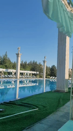 Ornate outdoor pool complex in Gulabad, Uzbekistan