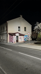 Decorated buildings with artwork captured in Hrodna, Belarus