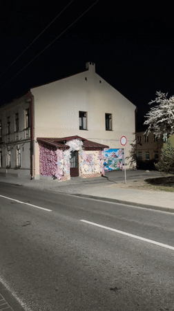 Decorated buildings with artwork captured in Hrodna, Belarus