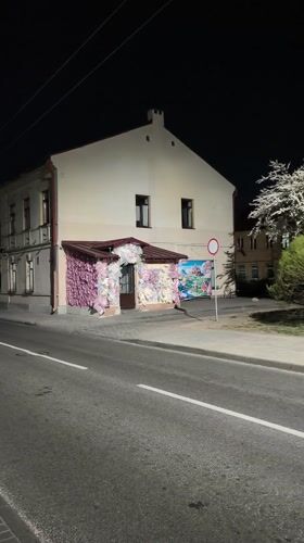 Decorated buildings with artwork captured in Hrodna, Belarus