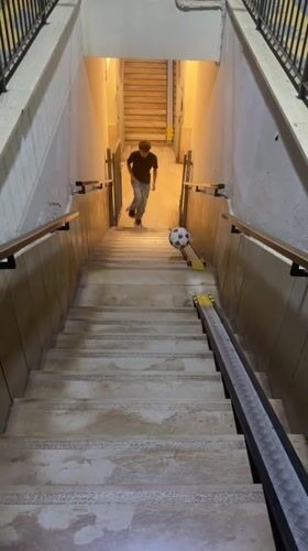 Staircase ball skills and a corridor walk in Cupra Marittima