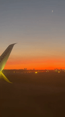 Ryanair aircraft lands at Copenhagen Kastrup during sunset