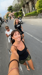 Rollerblading crew filming themselves on a North Kuta street