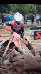 Dirt bike rider tackles obstacle course in Barcelona