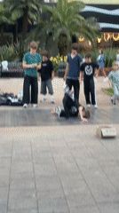 Breakdancing session draws a crowd on a Sochi plaza