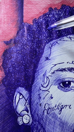 Ballpoint pen portrait with tattoos taking shape in Jos