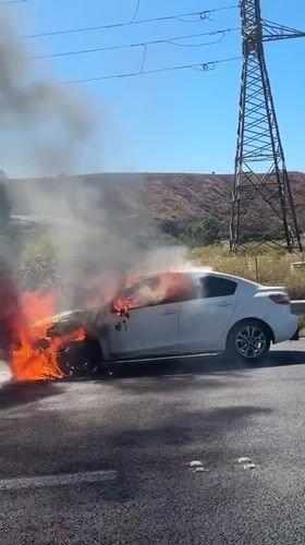 Car fire reported on roadside in Ganot, Israel