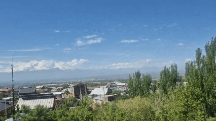 Snow-capped Mount Ararat viewed from Yerevan village morning scene
