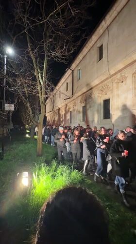 Queue forms outside building in Targovishte, Bulgaria Saturday evening