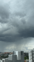 Storm clouds and rain observed over Lyubertsy cityscape